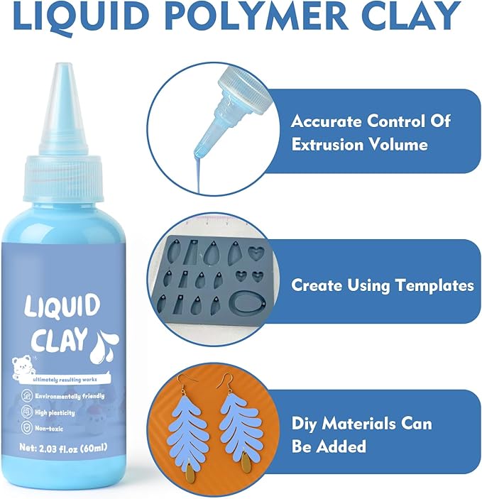 120ml Skin Color, Pink&Light Blue Liquid Polymer Oven-Bake Clay, Baking Molding, Very for DIY Decorations, Jewelry, Toys, Household Items