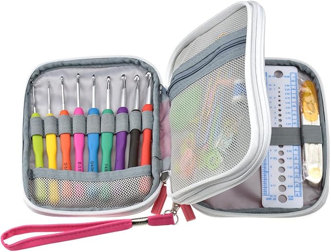 KOKNIT Crochet Hooks Set with Storage Case, Soft Grip Ergonomic Crochet Needles, Smooth Coloured Aluminum Yarn Crochet Hooks Crochet Kit with Crochet Tools Supplies and Accessories