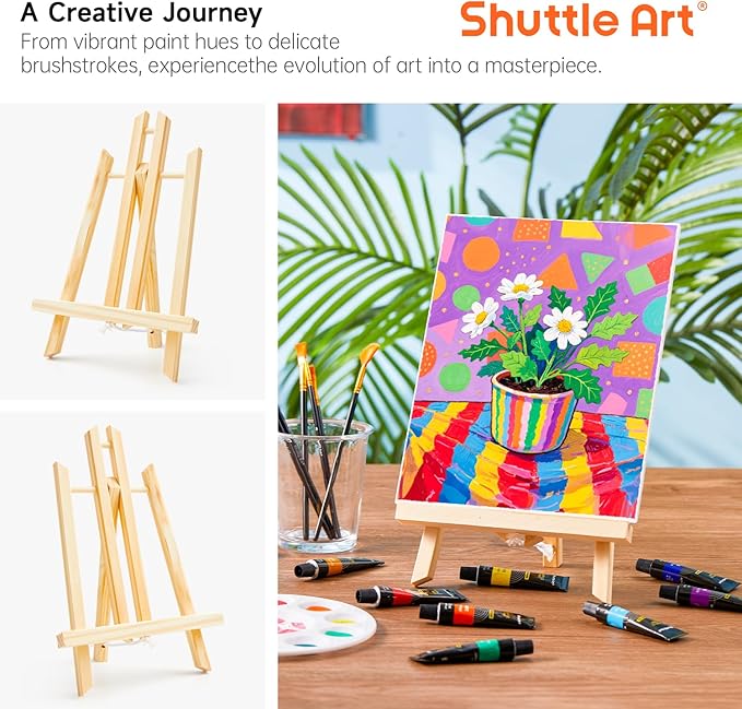 Shuttle Art 58 Pack Acrylic Paint Set, Painting Kit with 2 Pack of 15 Colors Acrylic Paint, 2 Sets of Wooden Easels, Canvas, Brushes & Palettes, Art Painting Supplies Kit for Adults Kids Beginner