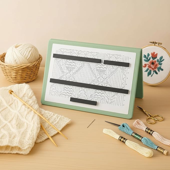 Flutesan 1 Pcs Knitting Pattern Holder Fold up Cross Stitch Knitting Chart Keeper with 4 Pcs Replacement Magnets Magnetic Cross Stitch Accessories and Supplies for Crochet, 13.2 x 9 Inch, Sage Green