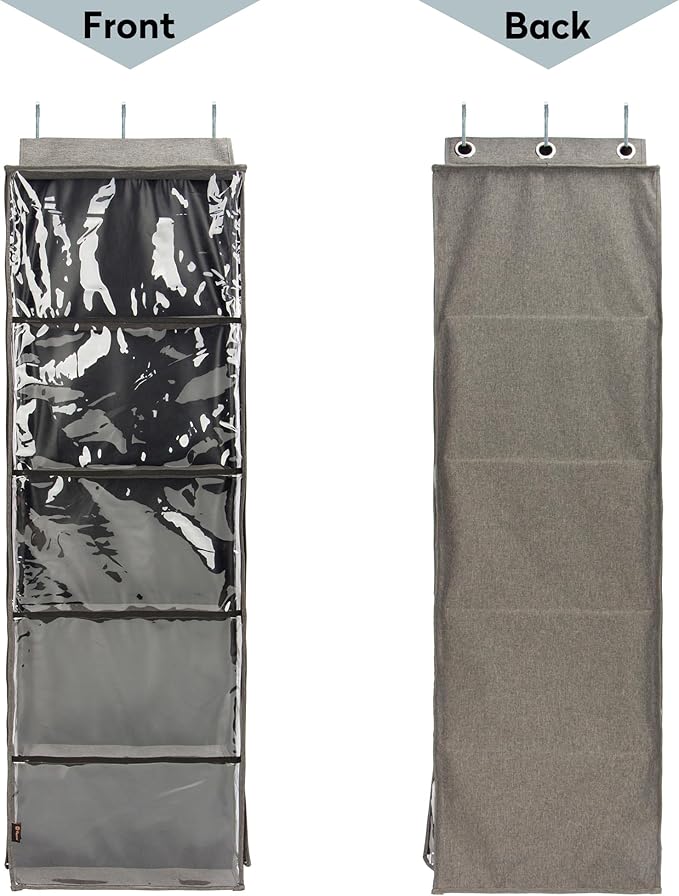 PACMAXI Hanging Yarn Storage Knitting Organizer Storage with 5 Compartments, Clear Wall Display Bulk Yarn Organizer for Knitting Needles, Crochet Hooks(Large Size) (dark grey)
