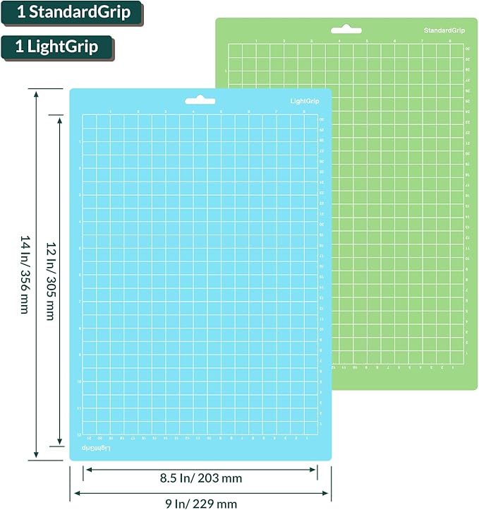 WISYOK 12x8.5 Inch Cutting Mats for Cricut Joy Xtra, 2-Pack Reusable Adhesive Mats (Standard, Light Grip) for Crafts, Quilting, Sewing