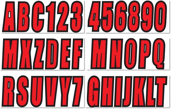 4 Sets of 3" Red Marine Boat Sticker Decals A-Z Letters & 0-9 Numbers for Yachts & Personal Watercraft Waterproof Anti-Scratch