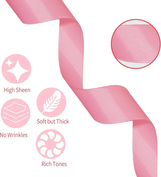 Grosgrain Ribbon 3/8 inch 20 Colors 5 Yards/Roll, Total 100 Yards Per Package for Christmas Tree, Wreath Decorations, Bow Making, Gift Wrapping, Flower Bouquet