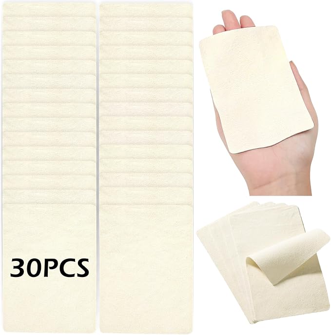 MAPVOLUT 30 PCS Pre Cut Chamois Cloth for Pottery Tools Kit, Super Soft Chamois for Smoothing Pot Rim Ceramic Mini Pottery Wheel Mudtools Sponge Bats Stamps for Clay Trimming Tools (3.2 x 4.73 Inch)
