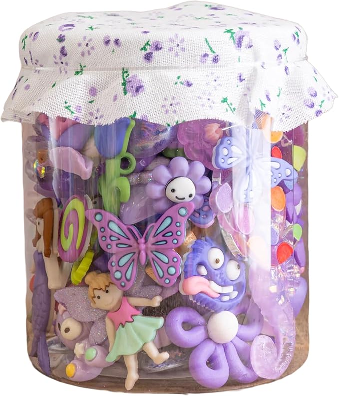 Holiday Magic Craft Button Jar | Christmas Embellishment Assortment, Sew-Thru, Loop-Back & Flat-Back Buttons for DIY Crafts, Christmas Ornaments Décor | 80 Pcs, Purple