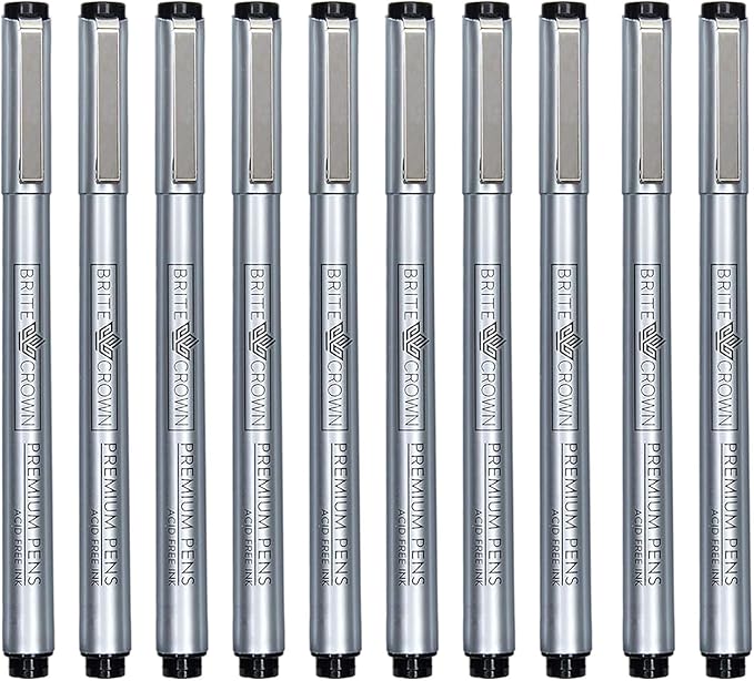 Drawing and Sketching Pens Set - 10 Black Fineliner Pens 0.2mm to 1.0mm Width Tips & 2.5mm Micro Calligraphy Brush-tip Pen, Ideal Gift Idea for Artists and Beginners