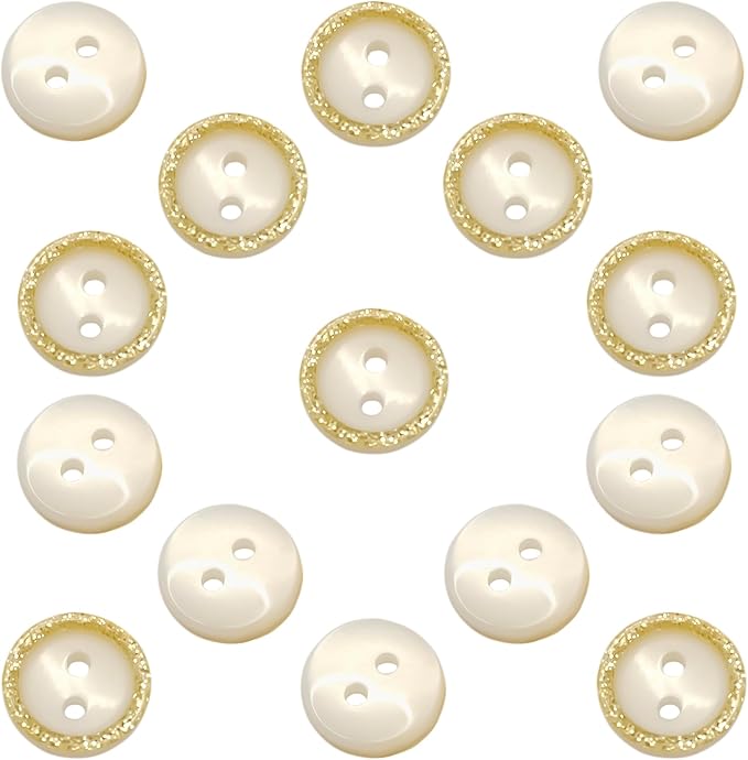 100 Pack Bige Sewing Buttons 0.45 inch 18L Glitter Round Polished 2 Hole Buttons Glossy Plastic 11mm Ideal for Sewing Blouse Skirt School Outfits Aprons Pants Jackets Accessories Bags DIY Crafts