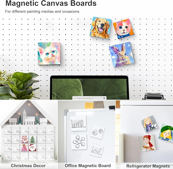 AUREUO Mini Magnetic Canvas Panel 2.5x2.5 Inch / 24 Pack - Small Square Flat Canvas Board with Magnet Back Art Gift Set Bulk Pack Tiny Thin Canvases for Christmas Painting & Craft