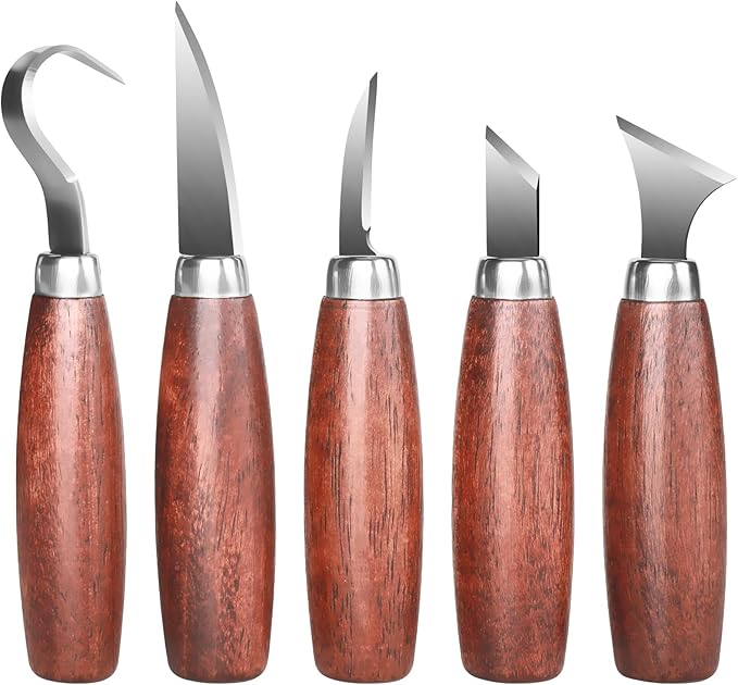 Wood Carving Kit Whittling Kit Wood Carving Tools Set for DIY Crafts with Detail,Roughing,Sloyd,Hook Knife,Whittling Knives for Wood DIY Beginners (Brown)