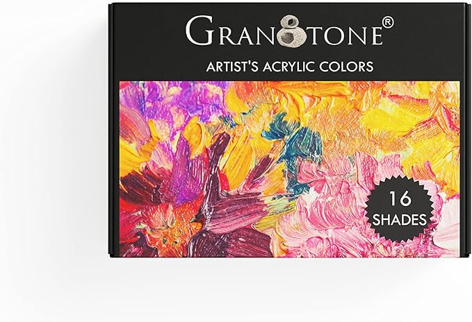 GRANOTONE Acrylic Paint Set of 16 Multicolor Pack 1.69 Fl Oz Each Bottle Non Toxic Water Based Fast Drying Paints for Canvas Wood Fabric and DIY Crafts for Artists Beginners and Kids