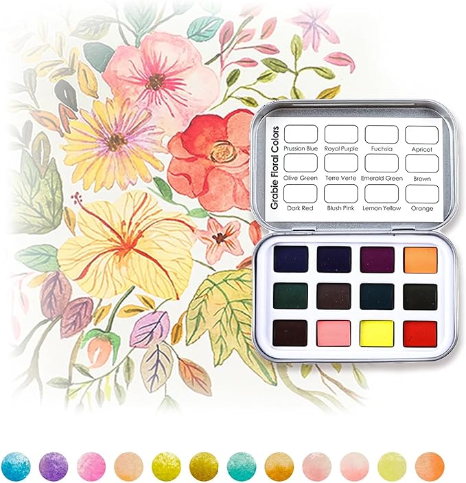 Grabie Pocket Watercolor Set,60 Colors Travel Watercolor Paint Bulk, Art Supplies for Painting, Great Watercolor Set for Artists, Amateur Hobbyists and Painting