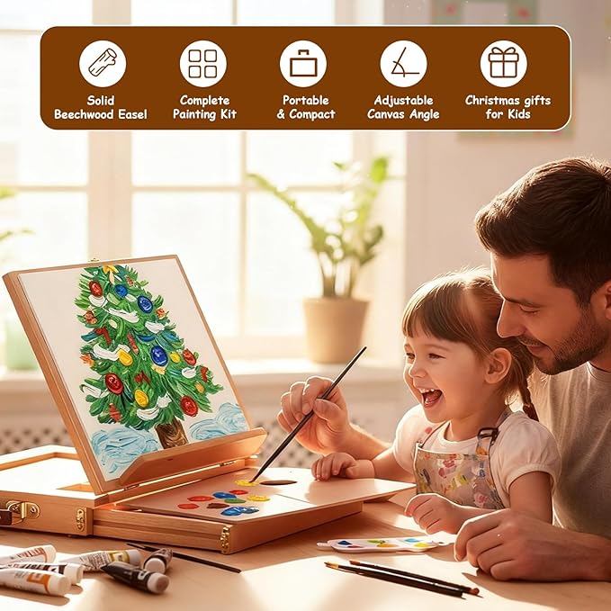 Falling in Art 29 Pcs Acrylic Paint Set with Tabletop Easel, Painting Kit with 12 Acrylic Paints Set, Canvas Panels, Brushes, Wooden Palette for Kids, Adults, Beginners, Professionals, Christmas