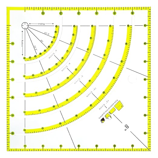 8 Inch Arcs & Fans Quilt Circle Cutter Acrylic Quilting Ruler Multifunctional Arc Cutting Patchwork Rulers with Double Colored Lines for Patchwork Sewing Craft Tools,Cutting Cloth Ruler Template