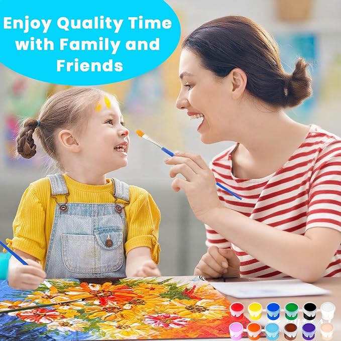 8 Pack Mini Acrylic Paint Set, 12 Colors Washable Acrylic Paint Strips with 16Pcs Painting Brushes for Kids&Adults Paint, 112 PCS Kids Painting Kit for Birthday Party Favor, Classroom, Art Gift