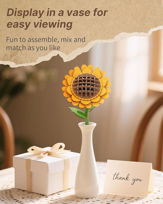 3D Sunflower Wooden Puzzles for Adults,DIY Wooden Flower Craft,DIY Wooden Flowers Model Kit Building Set Craft for Adults to Build.(3.9 * 3.6 * 9.1in 86PCS)