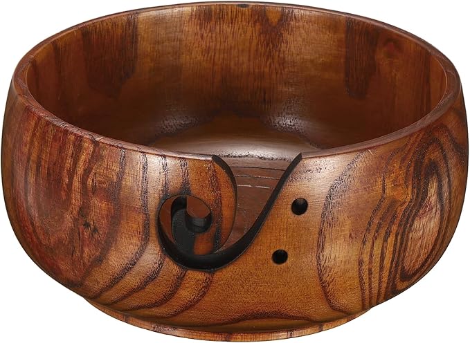 YOKIVE Wooden Yarn Bowls for Crochet Bamboo Yarn Knitting Bowl for Mother Grandma Women Lover, 6" x 3"