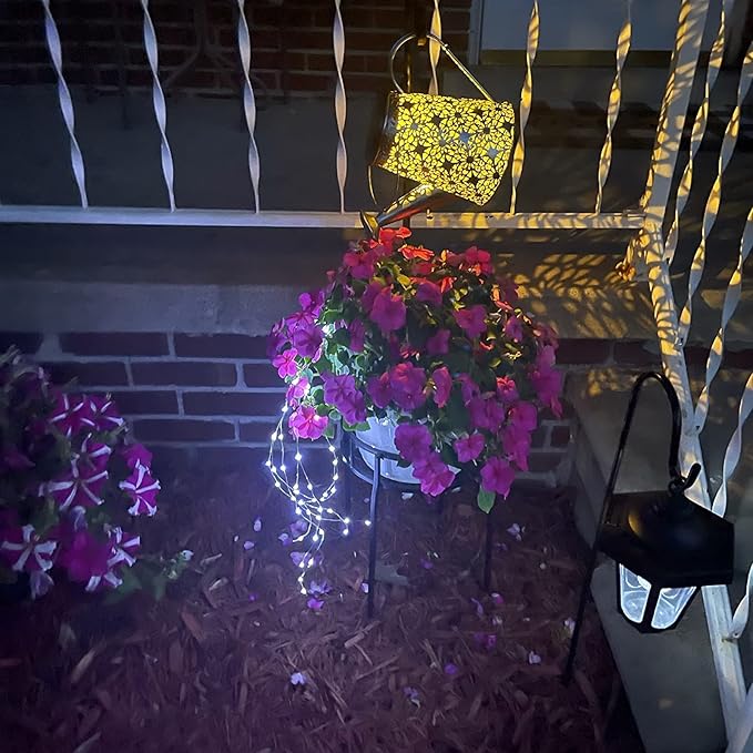 VOOKRY Watering Can with Lights, Large Hanging Solar Lights Outdoor Waterproof, Decorative Retro Metal Solar Garden Decor for Patio Yard Porch Lawn, Gardening Gifts for Mom Grandma Women Christmas
