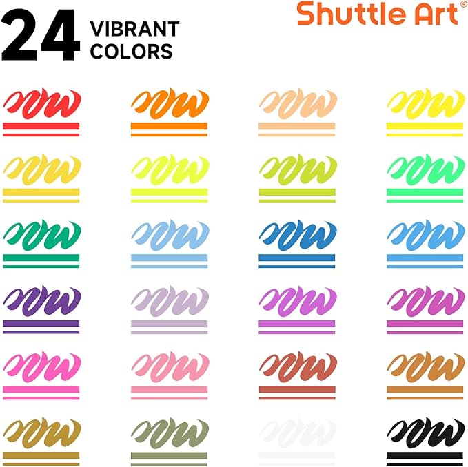Shuttle Art Chalk Markers, 24 Vibrant Colors Liquid Chalk Markers Pens for Chalkboards, Windows, Glass, Cars, Erasable, 3mm Reversible Fine Tip with Chalkboard Labels for Office Home Supplies