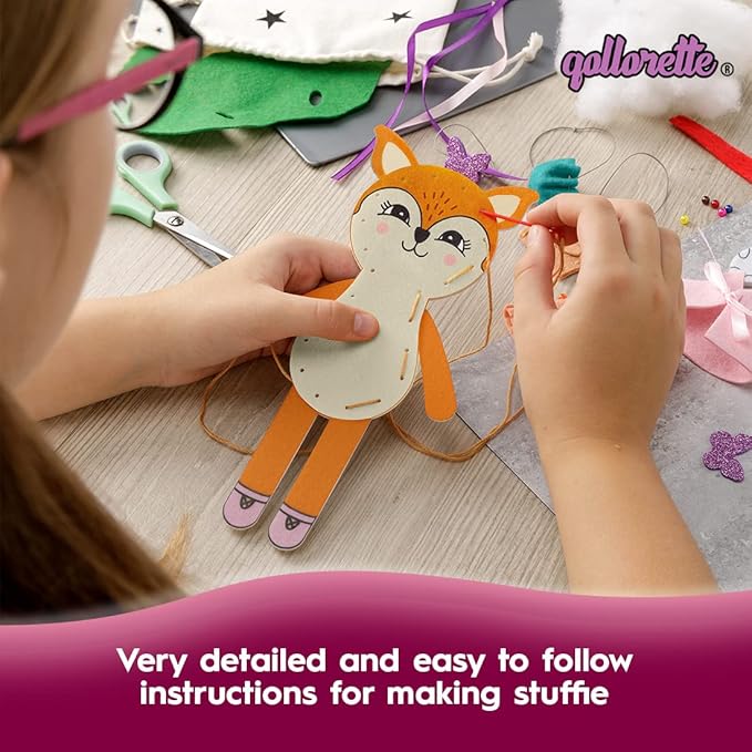 qollorette Felt Sewing Kit for Children, Make Your Own Fox Toy, Kids' Craft Kit - Make A Friend Sew Kit - Beginner Sewing Kit for Kids, Learn to Sew & Play