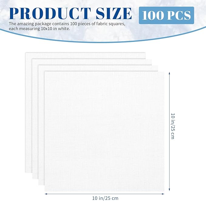 100 PCS 10 x 10 Inch White Fabric Squares, Precut White Cotton Squares,Solid Color Quilting Fabric Bundles Cotton Embroidery Quilting Cloth for Craft Lovers DIY Sewing Crafting