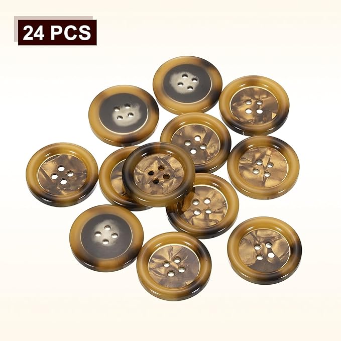 HARFINGTON 24pcs Sewing Button 28mm (1-1/8") 4 Holes Resin Round Buttons Craft Sewing Accessories for Clothing DIY Crafts Decoration, Amber