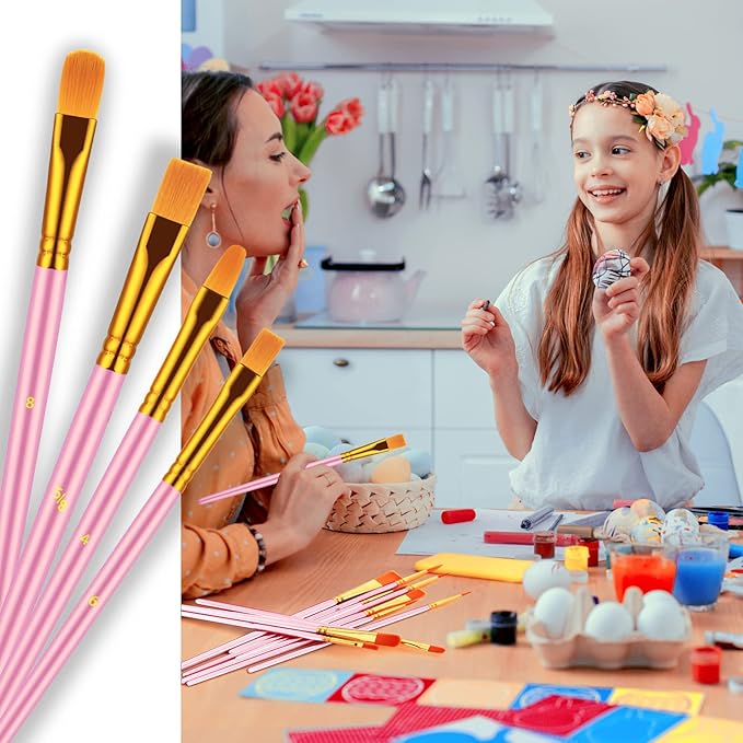 Paint Brush Set, 10 Pcs Paint Brushes for Acrylic Painting, Round Pointed Tip Detail Small Paint Brush for Oil Watercolor Canvas Face Body Boards Rock, Adult Drawing Arts Crafts Supplies, Pink