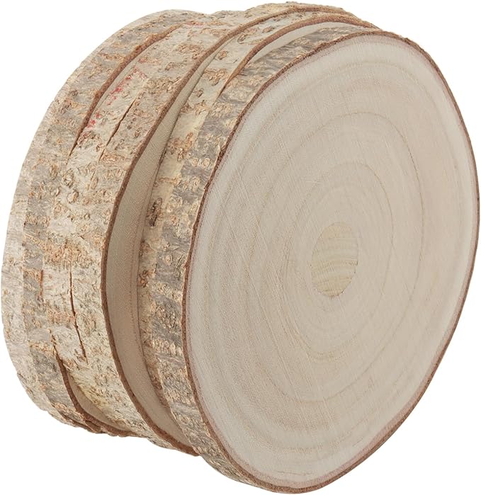KINJOEK 6PCS 9-10 Inch Large Natural Wood Slices with Bark, Unfinished Wooden Table Coasters Circles, Blank Round Wood Ornaments Slice Bulk for Centerpieces DIY Craft Wedding Party Christmas Decor