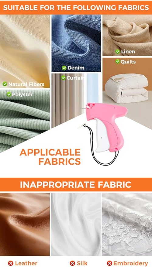 Portable Handheld Stitch Gun for Clothes Tagging, Quick Sewing, Hemming, and Fixing, with Sewing Kit including 5 Extra Needles,1000 pcs Black Fasteners & 1000pcs White Fasteners(5mm), PINK