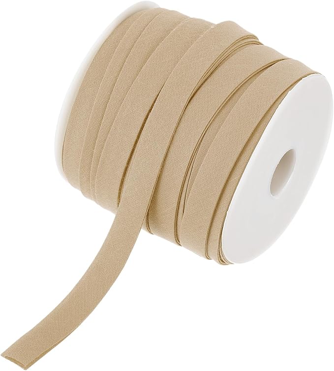 MECCANIXITY 2/5 Inch Double Fold Bias Tape Continuous Bulk Bias Tape for Sewing, Seaming Quilting Hemming Binding Crafts (Khaki 25 Yards)