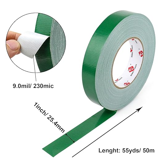 BOMEI PACK Green Duct Tape,1 inch x 60 Yards,Heavy Duty Waterproof Duct Tape,No Residue,Tear by Hand,9 Mil Industrial Grade StrongTape for Repair,Crafts & Home Improvement (Green)