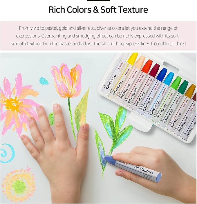 MONAMI Oil Pastels, Jumbo Size Hexagonal Shape for Kids and Students With Handy Carrying Case, 55 Vivid Colors +5 Extra (Total 60) Pack