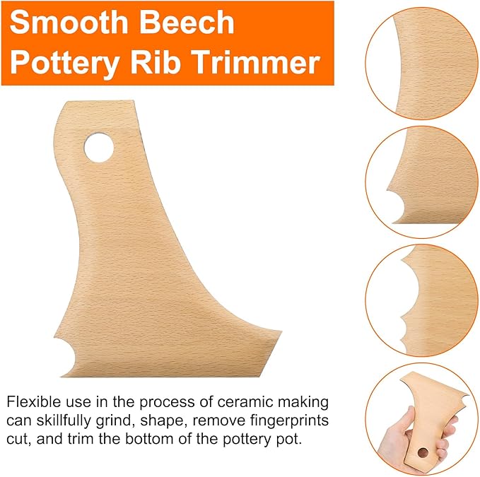 HARFINGTON 4pcs Pottery Ribs Trimming Tools Beech Pottery Profile Bundle Big Wave Shaper Texture Rib Beech Wood for Carving Ceramics Clay