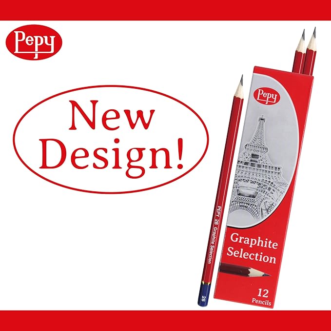 Pepy Graphite Professional Drawing Pencils - Set of 12 HB Pre-Sharpened Black Lead Pencils; Perfect for Drawing, Sketching and Shading, Graphic and Fine Art