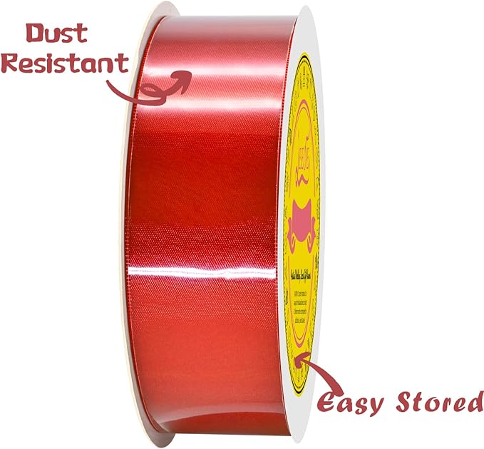 Double Face Red Satin Ribbon 1-1/2 inch X 50 Yards Polyester Red Ribbon for Gift Wrapping Very Suitable for Weddings Party Hair Bow Invitation Decorations and More