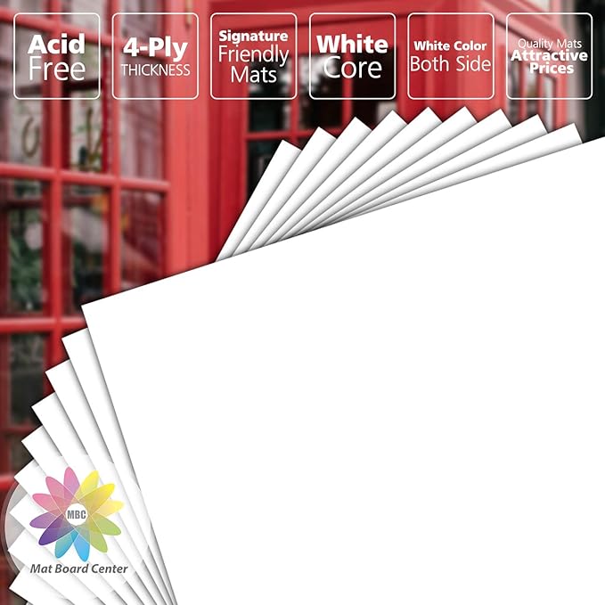 Mat Board Center, Pack of 10 12x16 White Uncut Mat Boards, Acid-Free Backing Matte Boards for Frames, Prints, Photos, Pictures