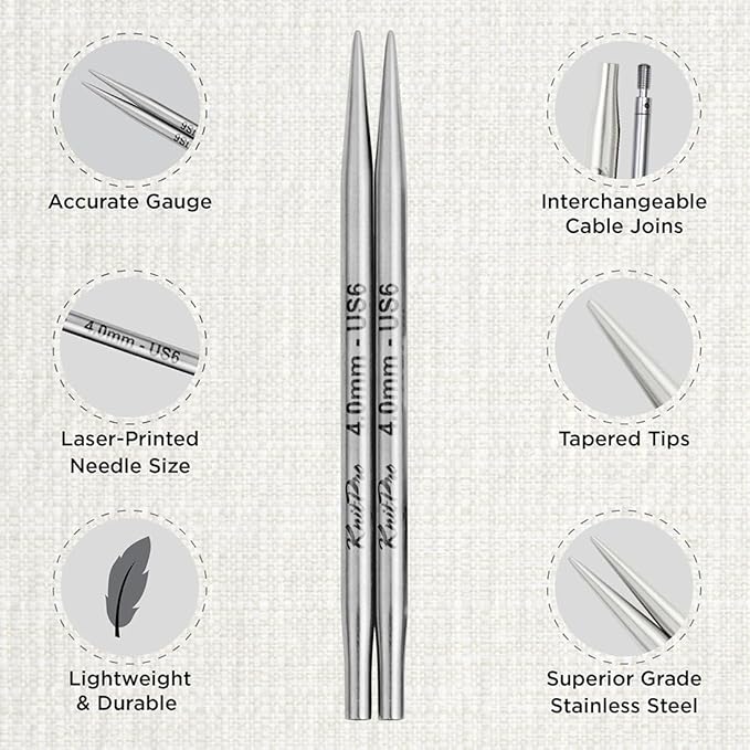 KnitPro Stelo Mini Interchangeable Lace Needle Set 2" (5cm) | 8 US Sizes (2.5 to 10)