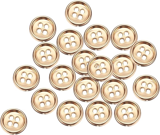 HARFINGTON 20pcs Metal Sewing Button, 12.5mm 4-Hole Round Suit Shirts Coats Clothes Sewing Buttons for Decoration Craft, Gold