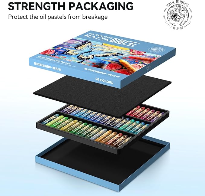 Paul Rubens Oil Pastels Set - 48 Vibrant Colors, Ultra-Soft and Creamy Texture, Easy to Blend for Artists and Beginners - Bullet Head Design for Drawing, Painting, Sketching - New Packaging