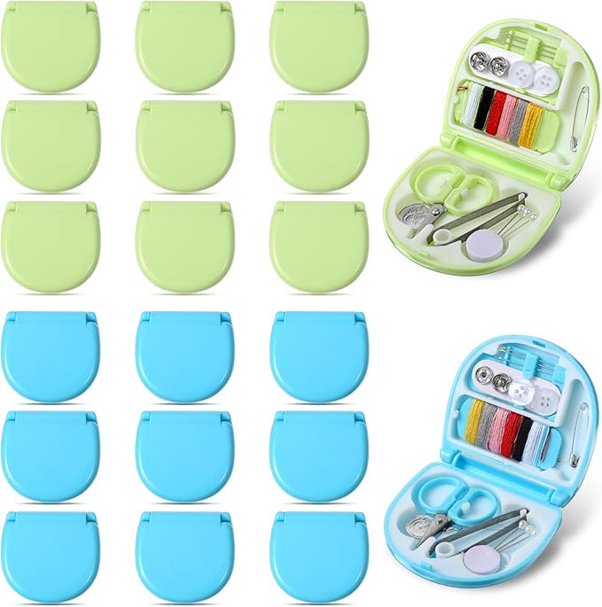 20 Pieces Mini Travel Sewing Kit Portable Travel Sewing Box Kit Portable Small Emergency Sewing Tool with Needle and Thread Scissors for Beginner Traveler Hotel Charity Homeless, Green, Blue