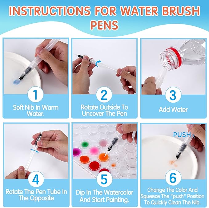 Watercolor Paint, 48 Colors Washable Paint Set, 6 Brush, 6 Refillable Water Brush Pen, Drawing Pad, Palette, Painting sets for Artists Beginners Adult, Water Color Paint Sets for Kids