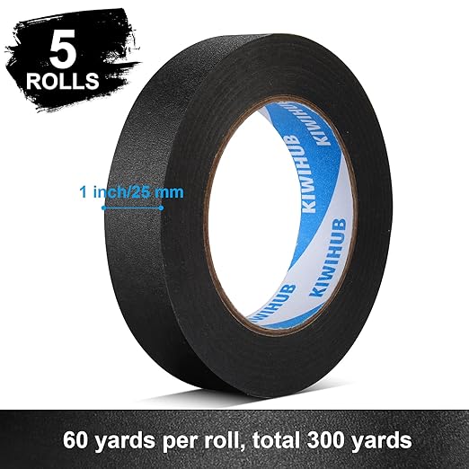 Black Painters Tape,1" x 60 Yards x 5 Rolls (300 Yards Total) - Medium Adhesive Masking Tape for Painting,Labeling,DIY Crafting,Decoration and School Projects