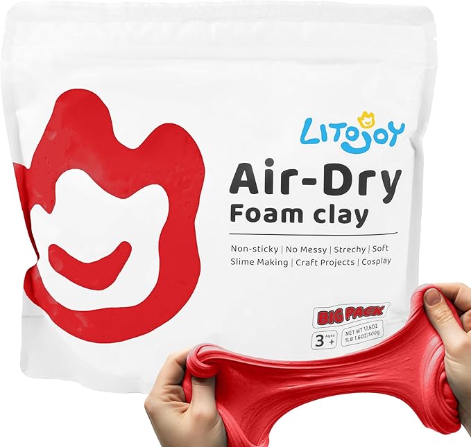 1.1 Lbs / 500 Grams LitoJoy Red Air Dry Foam Clay - Modeling, Soft, Light Weight for School Supply, Art Projects, Halloween Deco, Cosplay Props, Halloween Custom, Slime Supplies, Flower Mirror (Red)