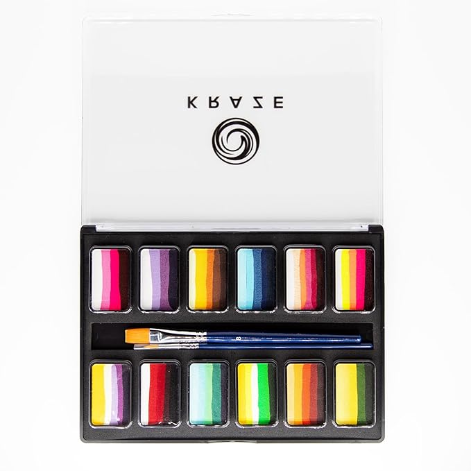 Kraze FX Professional Face Painting Split Cake Palette, Water Activated, Hypoallergenic, Safe, Non Toxic Halloween Party Makeup Face Paint Kit for Kids & Adults (Flower Bouquet)