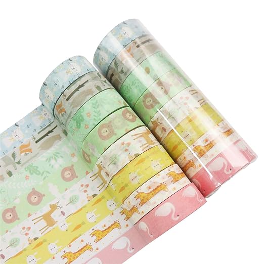 YUBBAEX Little Zoo Washi Tape Set, 8 Rolls Animals Decorative Masking Tapes for Journal,Scrapbook, Planner, DIY Crafts