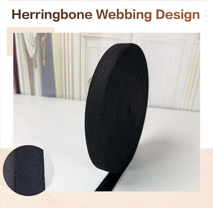Black Herringbone Twill Tape 3/4 inch for Sewing,Ties,Gift Wrapping Home Deco -40 Yards Natural Cotton Webbing Straps-Bias Binding Tape for Handles, Crafting & DIY Projects