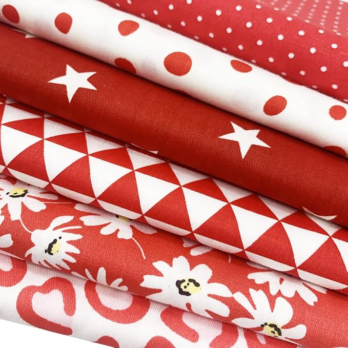 6Pcs Cotton Fabric Squares 20x20 Inch (50x50cm) Pre-Cut Quilt Squares Sheets Patterns Craft Cotton Fabric Bundle for Sewing Quilting Patchwork Crafting Home Décor Handwork (Red)