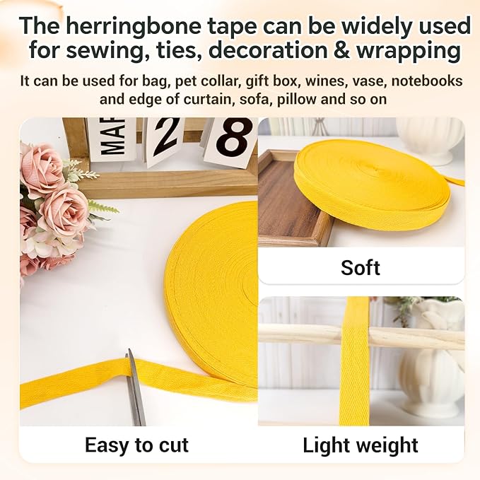 40 Yards Herringbone Twill Tape for Sewing,Pet Collar,Gift Wrapping Home Deco -3/4 inch Gold Cotton Webbing Straps-Natural Bias Binding Tape for Handles, Crafting & DIY Projects