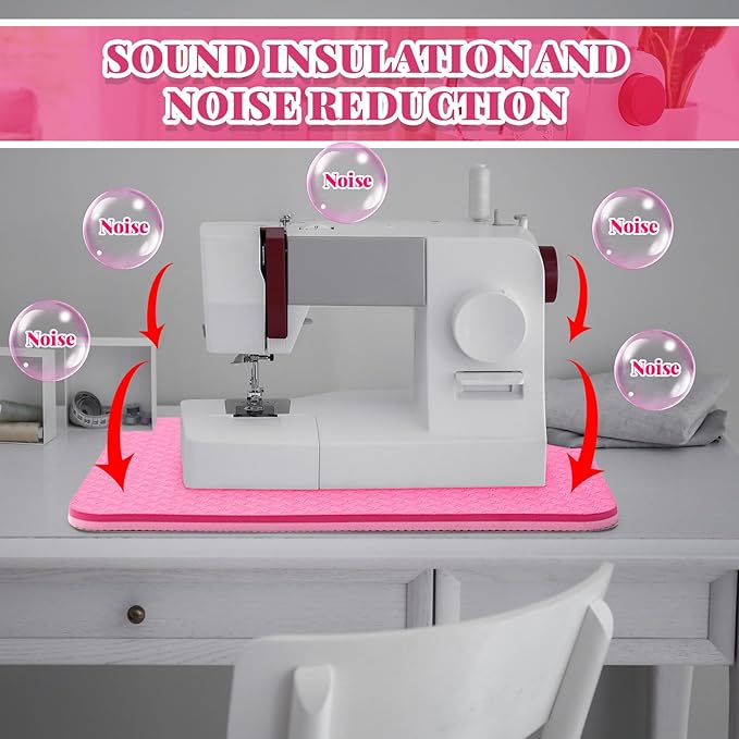 3 Pcs Sewing Machine Muffling Mat Pedal Mat Sewing Machine Pad No Slip Rubber Stay in Place Mats for Calms Vibration(Pink,15 x 20 Inch,14 x 9 Inch,14 x 11 Inch)