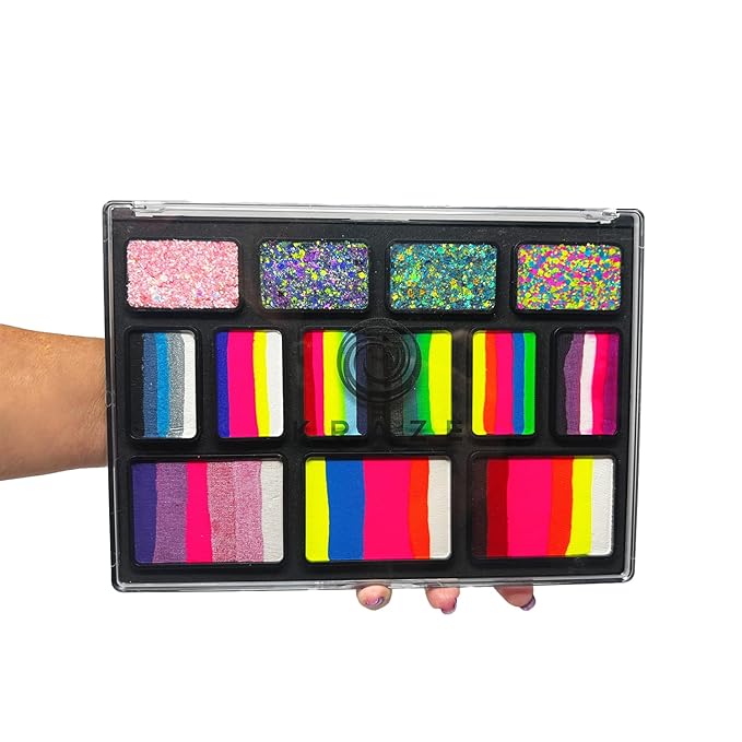 Kraze FX Bold and Brilliant Palette by Jacqueline Howe Professional Face Painting Split Cake Palette, Water Activated, Hypoallergenic, Halloween Party Makeup Face Paint Kit for Kids & Adults